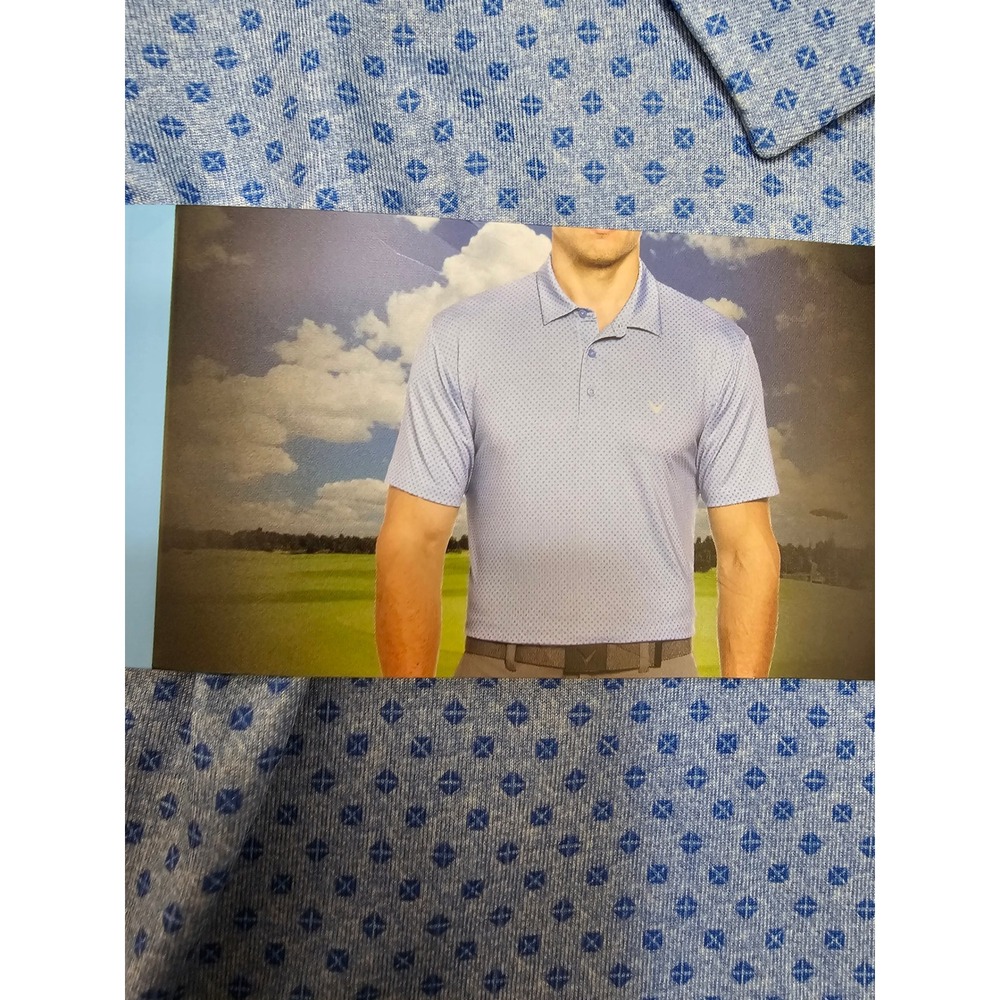 Callaway Mens Performance Stretch Polo‎ Shirt Blue Geometric Opti-Dri CGKSF0M2 L - Picture 2 of 8